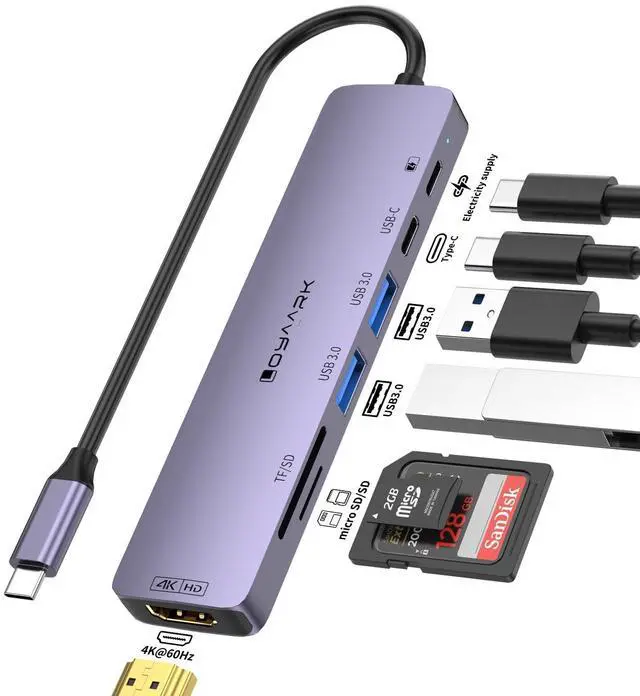 Alt view image 2 of 5 - USB C HUB,USB C to 4K60hz HD Multi-Port Adapter for MacBook Pro,2 USB 3.0 and 1 5Gbps Type-C Data Ports,USB c Splitter with 4K60hz HD Port,PD 100W Smart Charging,SD/TF3.0 Dual Disc Reader