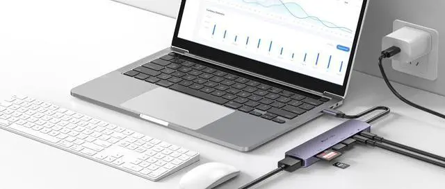 Alt view image 3 of 5 - USB C HUB,USB C to 4K60hz HD Multi-Port Adapter for MacBook Pro,2 USB 3.0 and 1 5Gbps Type-C Data Ports,USB c Splitter with 4K60hz HD Port,PD 100W Smart Charging,SD/TF3.0 Dual Disc Reader