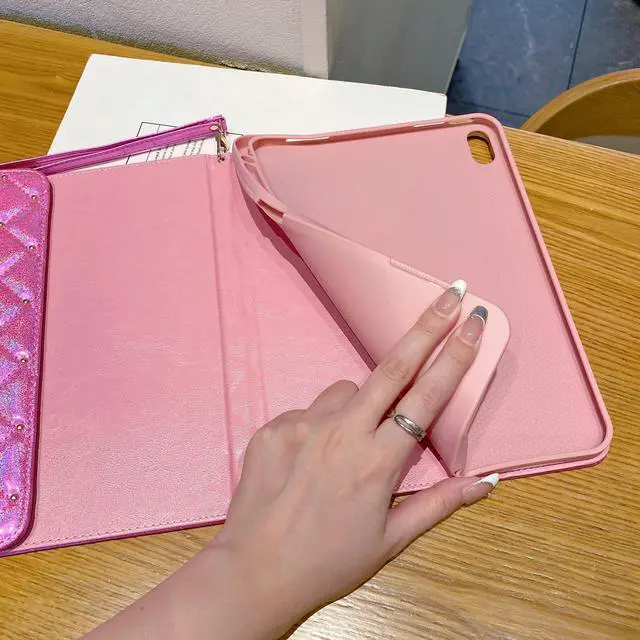 Alt view image 4 of 4 - Full Cover Case for iPad 10th Generation 10.9" 2022,Glitter Sparkly Cute Girl Crown Bling Folio Stand Cover with Built-in Apple Pencil Holder and Multiple Viewing Angles Auto Wake/Sleep (Pink)