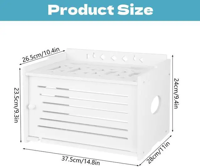 Alt view image 2 of 5 - Router Shelf Storage, Router Stand, Freestand & Wall Mounted Router Storage Box, Power Strip Cable Management Hider Rack, Routers Organized Cover, Modem Cable Box Shelf (Large)