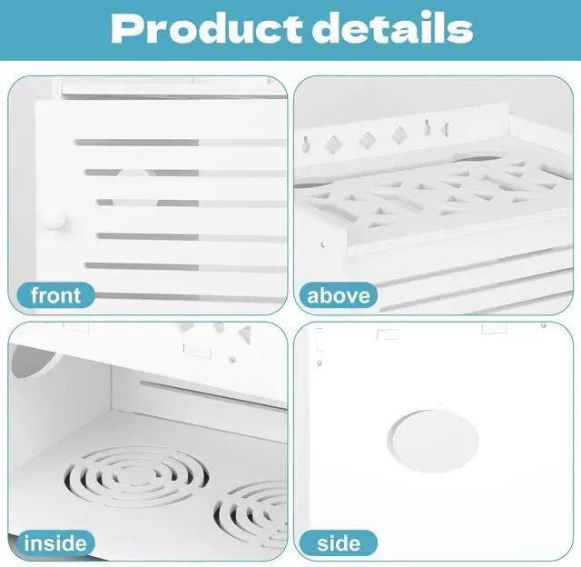 Alt view image 3 of 5 - Router Shelf Storage, Router Stand, Freestand & Wall Mounted Router Storage Box, Power Strip Cable Management Hider Rack, Routers Organized Cover, Modem Cable Box Shelf (Large)