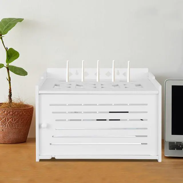 Alt view image 4 of 5 - Router Shelf Storage, Router Stand, Freestand & Wall Mounted Router Storage Box, Power Strip Cable Management Hider Rack, Routers Organized Cover, Modem Cable Box Shelf (Large)
