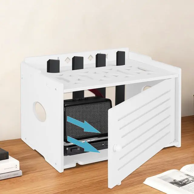 Alt view image 5 of 5 - Router Shelf Storage, Router Stand, Freestand & Wall Mounted Router Storage Box, Power Strip Cable Management Hider Rack, Routers Organized Cover, Modem Cable Box Shelf (Large)