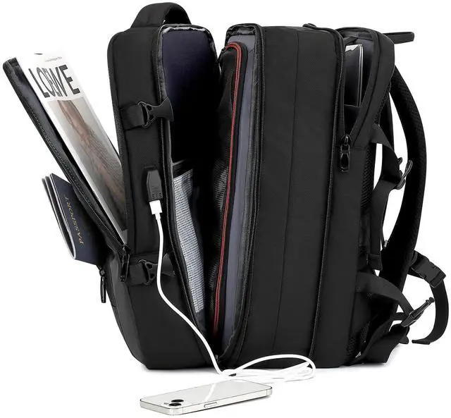 Main image of Expandable Travel Backpack for Men Women,Large Carry on Backpack Suitcase with USB Charging Port,Mochila Bag fits 17.3" Laptop TSA Approved, Waterproof Weekender Business Hiking Casual Gifts