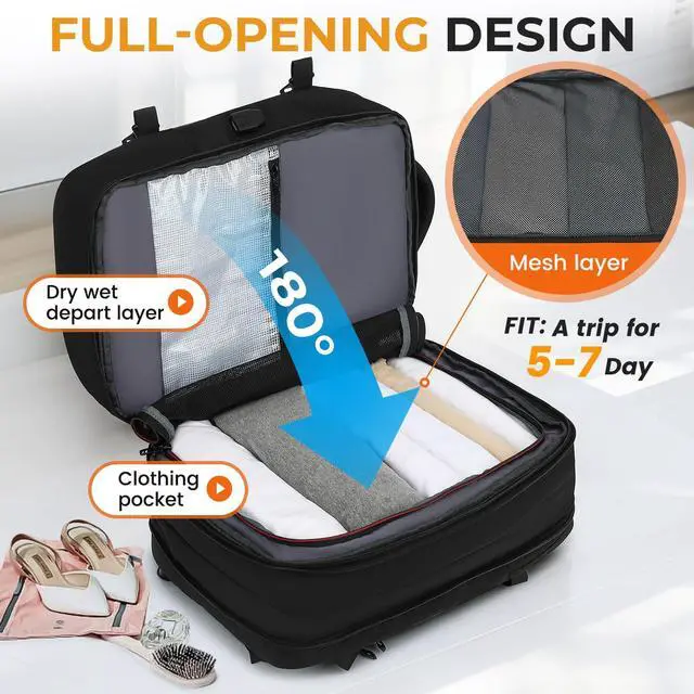 Alt view image 5 of 5 - Expandable Travel Backpack for Men Women,Large Carry on Backpack Suitcase with USB Charging Port,Mochila Bag fits 17.3" Laptop TSA Approved, Waterproof Weekender Business Hiking Casual Gifts