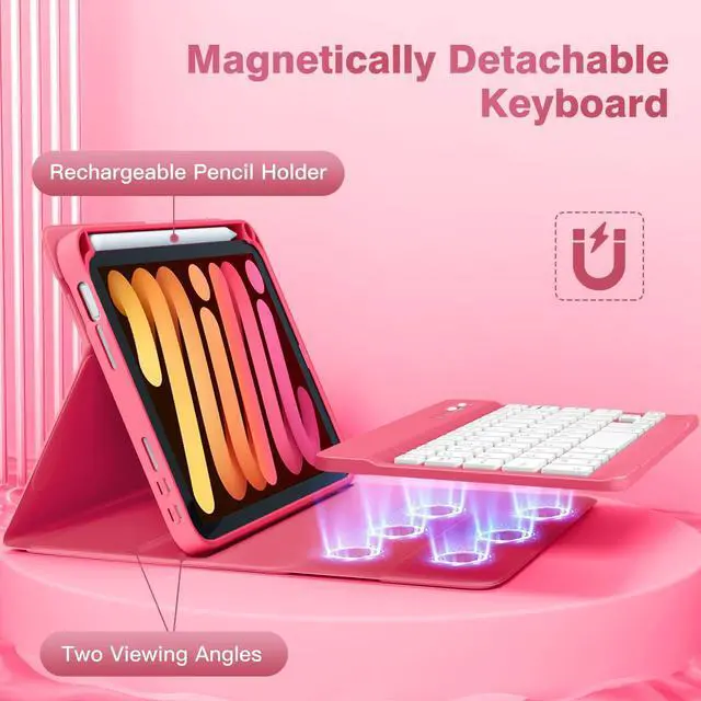 Alt view image 4 of 5 - Cousper for iPad mini 7 Keyboard Case A17 Pro 2024/iPad Mini 6 Generation Case with Keyboard 2021 8.3 Inch, Pencil Holder, 7 Color Backlit Detachable Keyboard Cover for iPad mini 7th/6th Gen,Red