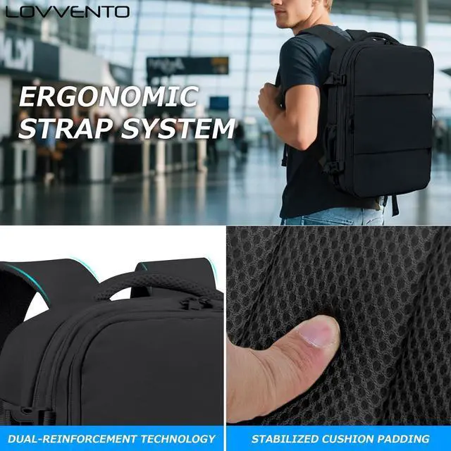 Alt view image 2 of 5 - Lovvento Air Vacuum Compression Travel Backpack: Expandable Carry On Bag Vacuum with Pump Fit 17.3inch Laptop for Women and Men - Suitable for Business and Work Waterproof(Black)