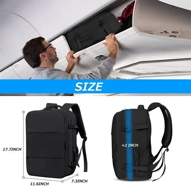 Alt view image 3 of 5 - Lovvento Air Vacuum Compression Travel Backpack: Expandable Carry On Bag Vacuum with Pump Fit 17.3inch Laptop for Women and Men - Suitable for Business and Work Waterproof(Black)