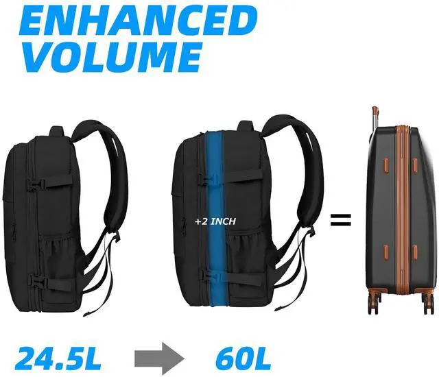 Alt view image 5 of 5 - Lovvento Air Vacuum Compression Travel Backpack: Expandable Carry On Bag Vacuum with Pump Fit 17.3inch Laptop for Women and Men - Suitable for Business and Work Waterproof(Black)