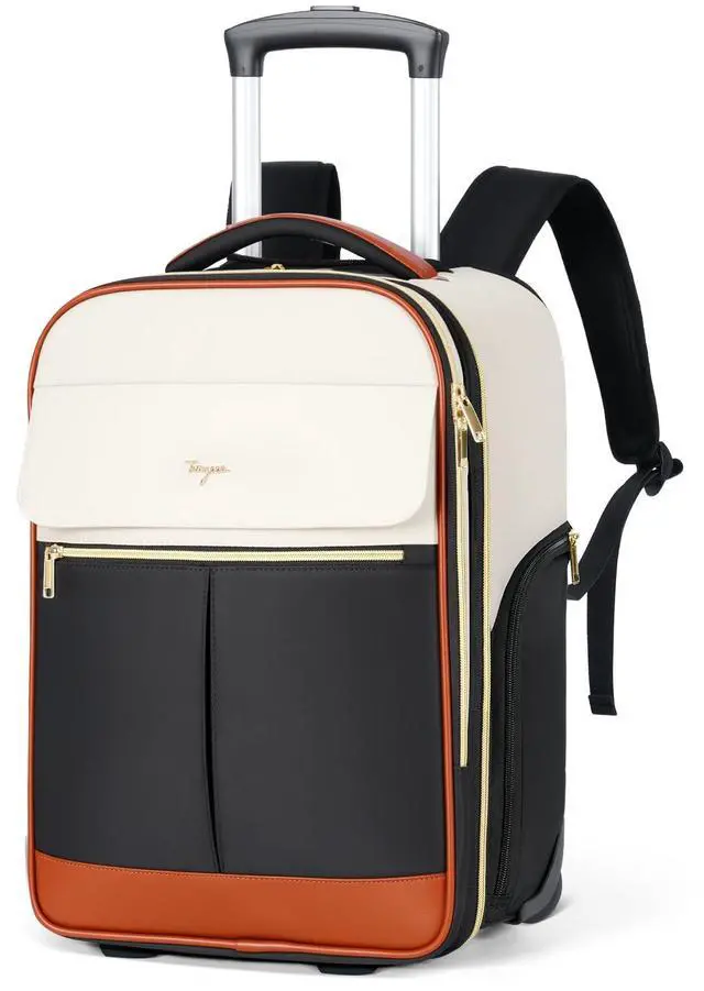 Main image of Tonyeee Rolling Backpack for Women, Large Travel Backpack with Wheels Carry on Flight Approved, 17 Inch Laptop Wheeled Roller Bag Suitcase Luggage for Work Bussiness Weekender (Beige,L Underseat Size)