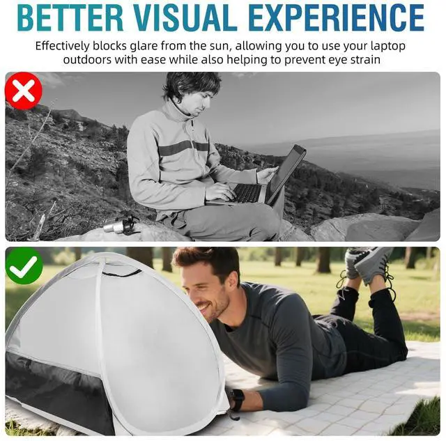 Alt view image 3 of 5 - Laptop Tent - Laptop Sun Shade - for Work from Anywhere, Anti-Glare, Lightweight, Foldable & Portable Shield Cover for Outdoors, Computer Privacy Hood for Laptop, Towels, Drinks & More