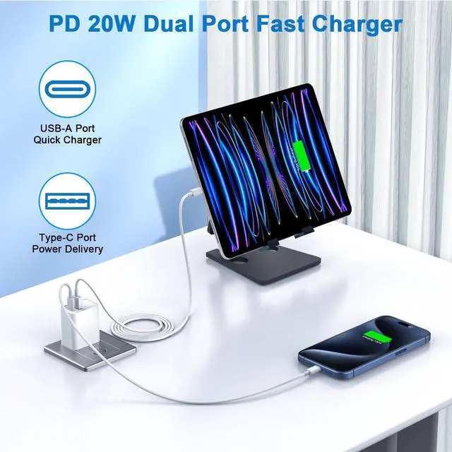 Alt view image 2 of 5 - 10FT iPhone 17/16e Fast Charger,2Pack 20W Dual Port USB C+A Power Adapter 10Foot Long USB C to C Fast Charging Cable Cord Quick Charging for iPhone 17 Air/17 Pro/17 Pro Max/16/16 Pro/15/15 Pro/Pro Max