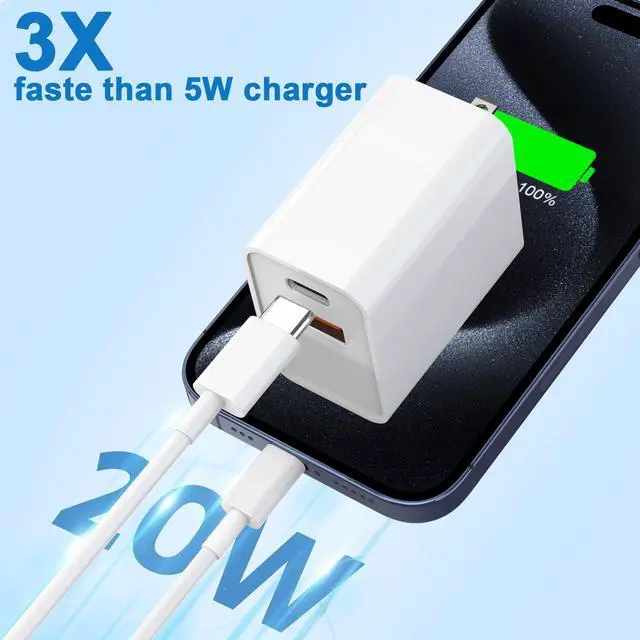 Alt view image 4 of 5 - 10FT iPhone 17/16e Fast Charger,2Pack 20W Dual Port USB C+A Power Adapter 10Foot Long USB C to C Fast Charging Cable Cord Quick Charging for iPhone 17 Air/17 Pro/17 Pro Max/16/16 Pro/15/15 Pro/Pro Max