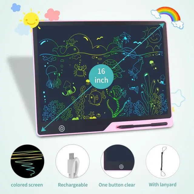 Alt view image 2 of 5 - 16 Inch Rechargeable LCD Drawing Tablet,Electronic Writing Tablet with Large Colorful Screen,Learning Gifts for 3-8 Year Old Boys and Girls (Ages 3+) Pink