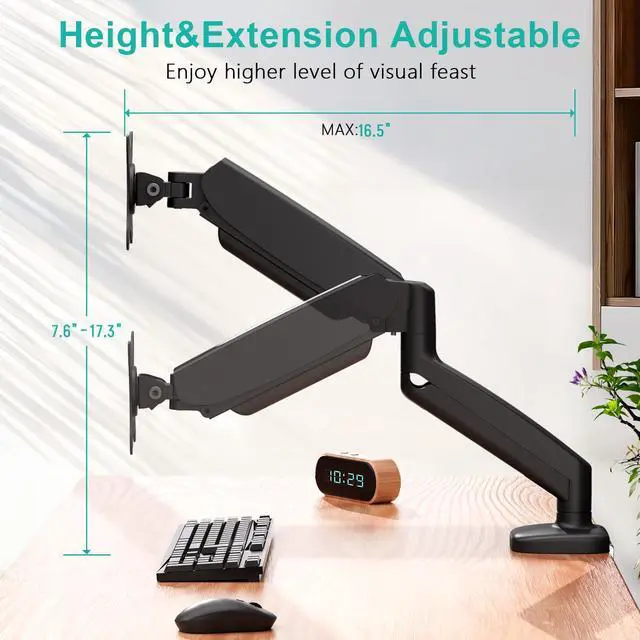 Alt view image 4 of 5 - JIEZIKONGJIAN Single Monitor Desk Mount for Max 32 inch Screen, Gas Spring Arm, Stand with Clamp/Grommet Mounting Base, VESA 75x75mm & 100x100mm, Mounts Fit 4.4-17.6lbs Computer, Black