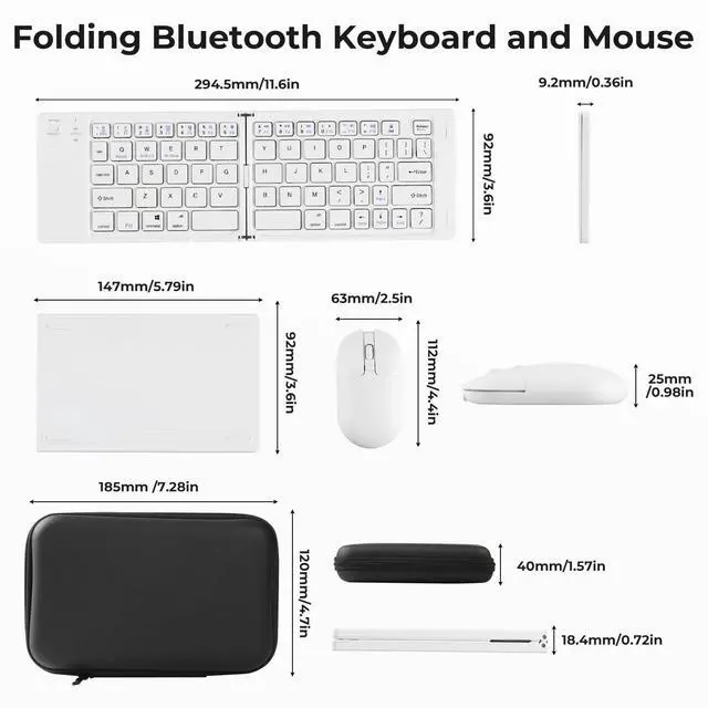Alt view image 3 of 5 - Foldable Keyboard and Mouse, 2.4G Wireless+Dual Bluetooth5.0 Folding Keyboard & Mouse Combos for Business and Travel, USB-C Rechargeable Portable Keyboard Mouse for iPads, Phones, Tablets-White