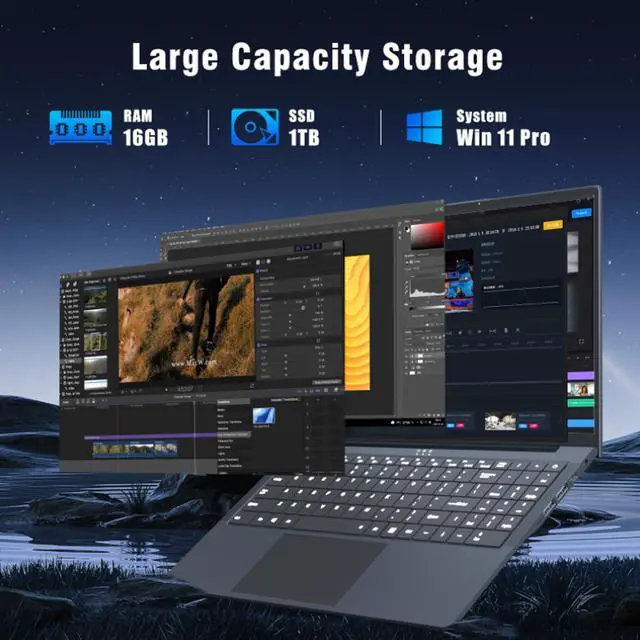 Alt view image 2 of 4 - AVENKA Gaming Laptop i5, 16 inch Laptop Up to 3.60 GHz, Business Notebook Computer for 16GB RAM 1TB SSD, Full HD 1920X1200 Display Backlit Keyboard 180 Angle Opening,Business Work laptops,WiFi 5,HDMI