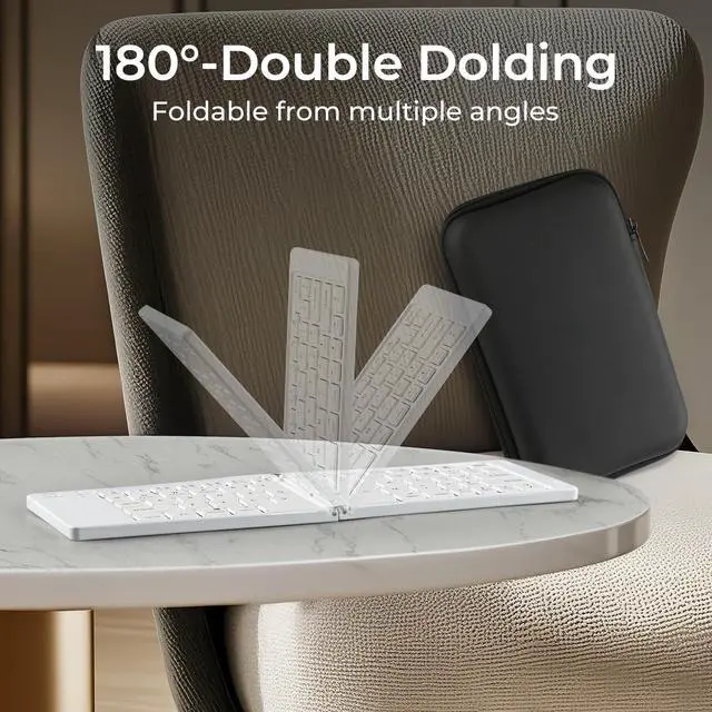Alt view image 2 of 5 - Foldable Keyboard and Mouse, 2.4G Wireless+Dual Bluetooth5.0 Folding Keyboard & Mouse Combos for Business and Travel, USB-C Rechargeable Portable Keyboard Mouse for iPads, Phones, Tablets-White