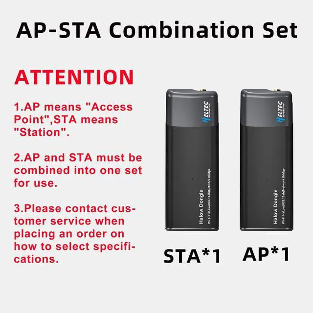 Alt view image 2 of 5 - Wi-Fi HaLow Dongle IEEE 802.11ah Protocol 1km Ultra-Long-Range Wi-Fi or Ethernet Cable Lower Power Consumption Wireless Network Bridge 902-928MHz (AP and STA-1Pair)