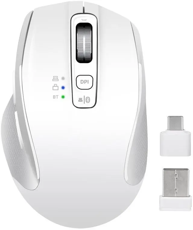 Main image of CHHI Wireless Mouse with Bluetooth, USB-A, USB-C Receiver, Rechargeable, Full Size Mouse, Silent, Portable, Ergonomic, for MacBook/Laptop/Computer/PC/iPad (White)