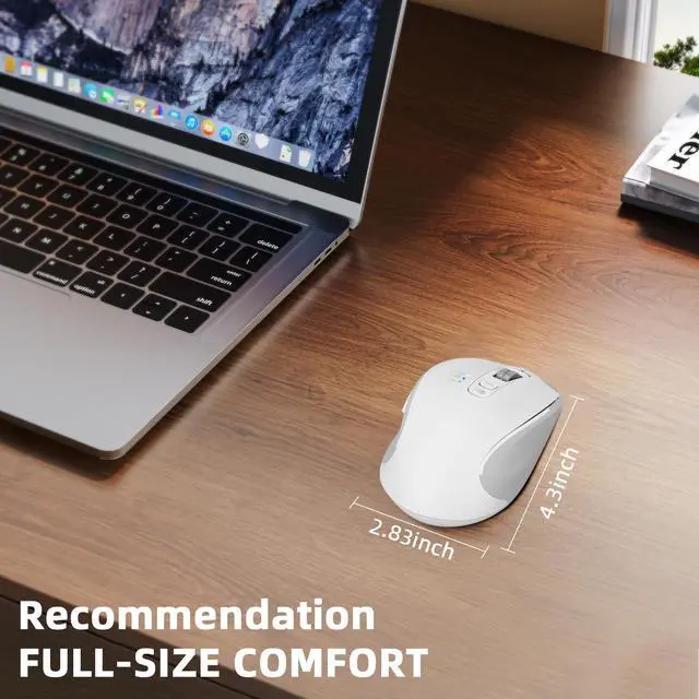 Alt view image 5 of 5 - CHHI Wireless Mouse with Bluetooth, USB-A, USB-C Receiver, Rechargeable, Full Size Mouse, Silent, Portable, Ergonomic, for MacBook/Laptop/Computer/PC/iPad (White)