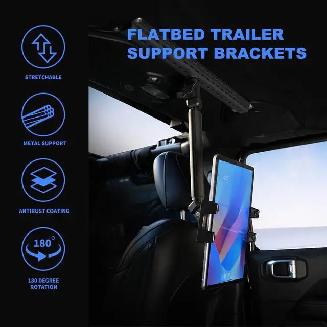Alt view image 2 of 5 - OUGEDRIVE Tablet Mount for JL JT,Rear Seat Ipad Mount/Phone Holder Compatible with 2018-2023 Jeep Wrangler JL JLU & Gladiator JT&4XE for iPad Pro Air Mini/Galaxy Tab/Kindle Fire HD/Switch OLED