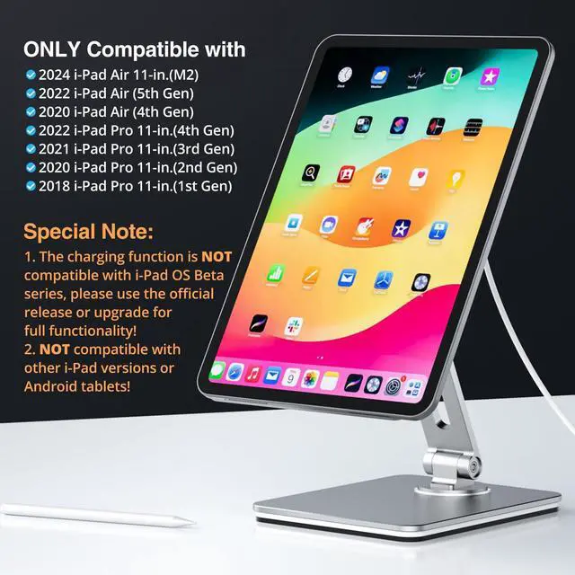 Alt view image 2 of 5 - Magnetic Charging Stand for iPad Pro 11" / iPad Air 11" M2 M3, Foldable Aluminum Alloy Tablet Holder with Magnetic Charging Compatible with IPad Pro 11" 1st/2nd/3rd/4th Gen & i Pad Air 11" 4th/5th Gen