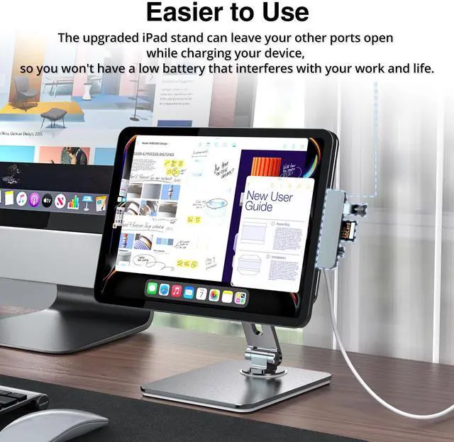 Alt view image 4 of 5 - Magnetic Charging Stand for iPad Pro 11" / iPad Air 11" M2 M3, Foldable Aluminum Alloy Tablet Holder with Magnetic Charging Compatible with IPad Pro 11" 1st/2nd/3rd/4th Gen & i Pad Air 11" 4th/5th Gen