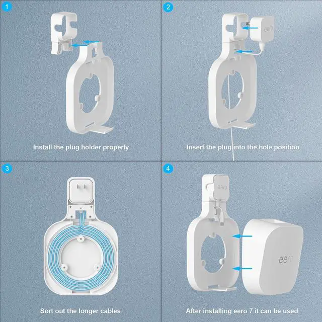 Alt view image 2 of 5 - Wall Mount Holder for eero 7 Home WiFi System - Space Saving Wall Bracket with Cable Management, Vertical/Horizontal Plug Option, White (3Pack)