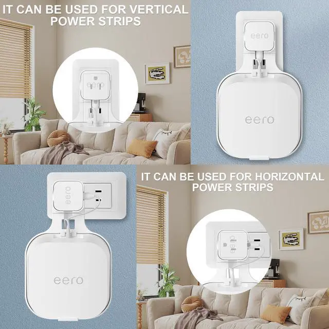 Alt view image 3 of 5 - Wall Mount Holder for eero 7 Home WiFi System - Space Saving Wall Bracket with Cable Management, Vertical/Horizontal Plug Option, White (3Pack)