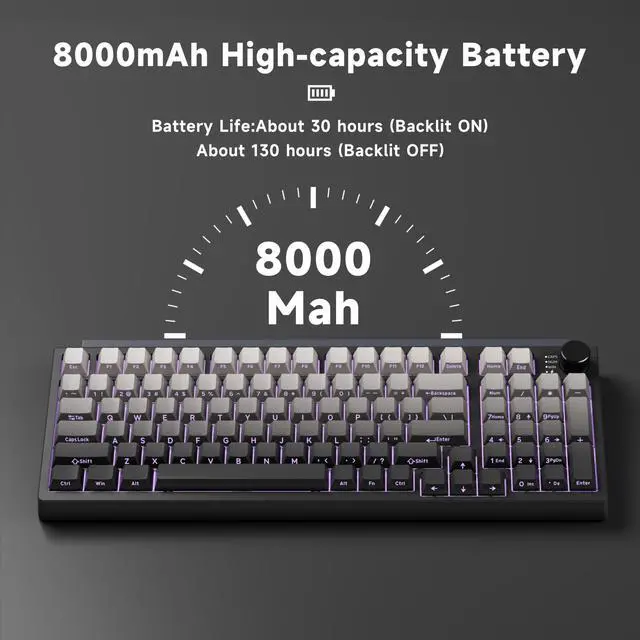 Alt view image 5 of 5 - FunHub Wireless/Wired Mechanical Keyboard,98% Hot Swappable Custom Keyboard with Knob,RGB Backlit,Sea Wood Switches,Side Printed PBT Keycaps,2.4GHz/USB-C/BT5.0 Gaming Keyboards for PC Computer