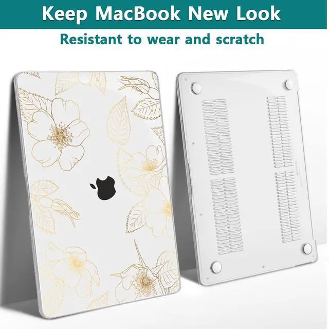 Alt view image 5 of 5 - Teryeefi for 2022 2020 MacBook Pro 13 inch Case M2/M1 Chip (Model A2338 A2289 A2251 with Touch Bar), Plastic Hard Shell Case & Keyboard Cover & Screen Protector, Gold Floral Leaf