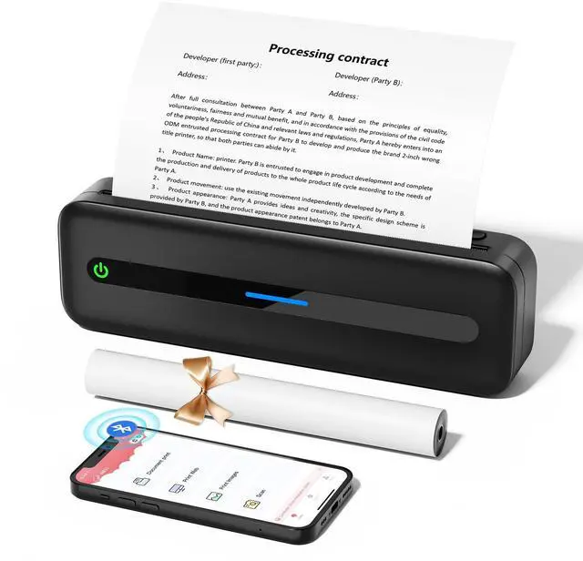 Main image of ItriAce Portable Printer, 300DPI Wireless Bluetooth Thermal Printers, Support Multi-Size Thermal Paper, Compatible with iOS, Android & PC, Inkless Mobile Printer for Travel, Office, School, Black