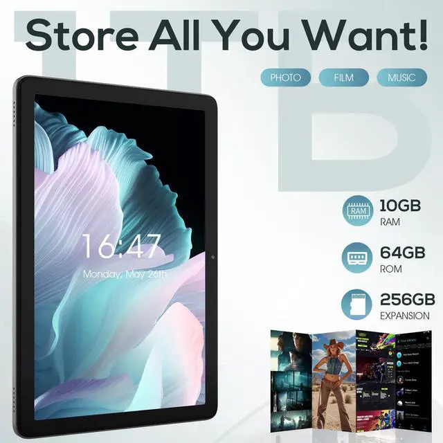Alt view image 3 of 5 - Android Tablets, 10.1" Android 14 Tablet with Octa-Core CPU | 10GB RAM | 64GB RAM (Up to 256GB) | 6000mAh Battery | 8MP + 13MP Dual Camera | IPS HD Display | WiFi 5 | BT 5.0, with Case - Gray