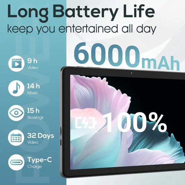 Alt view image 4 of 5 - Android Tablets, 10.1" Android 14 Tablet with Octa-Core CPU | 10GB RAM | 64GB RAM (Up to 256GB) | 6000mAh Battery | 8MP + 13MP Dual Camera | IPS HD Display | WiFi 5 | BT 5.0, with Case - Gray