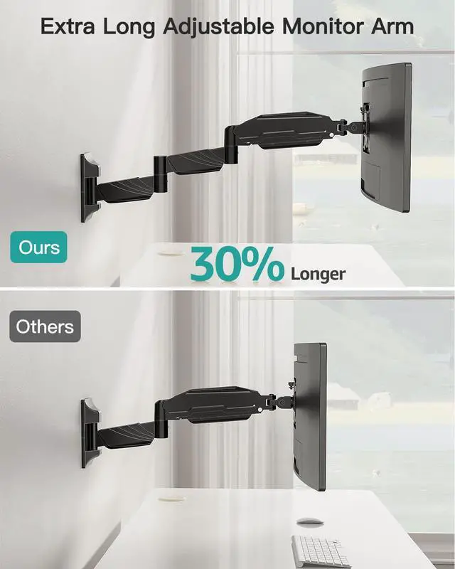 Alt view image 3 of 5 - MOUNT PRO Monitor Wall Mount for 13 to 32 inch Computer Screen, Extra Long Adjustable Single Wall Mount Monitor Arm, Full Motion Vesa Wall Bracket 100x100, Hold up to 17.6lbs, Black