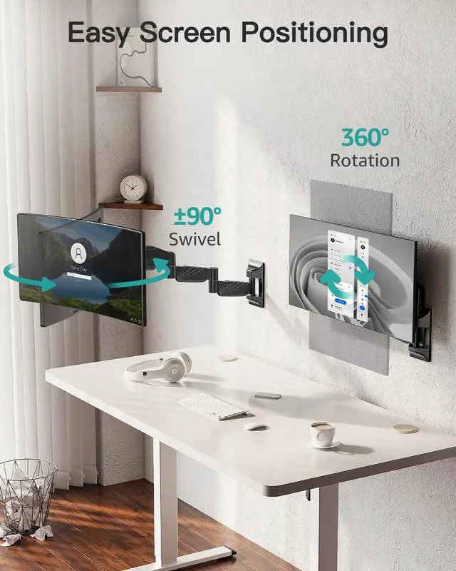 Alt view image 5 of 5 - MOUNT PRO Monitor Wall Mount for 13 to 32 inch Computer Screen, Extra Long Adjustable Single Wall Mount Monitor Arm, Full Motion Vesa Wall Bracket 100x100, Hold up to 17.6lbs, Black