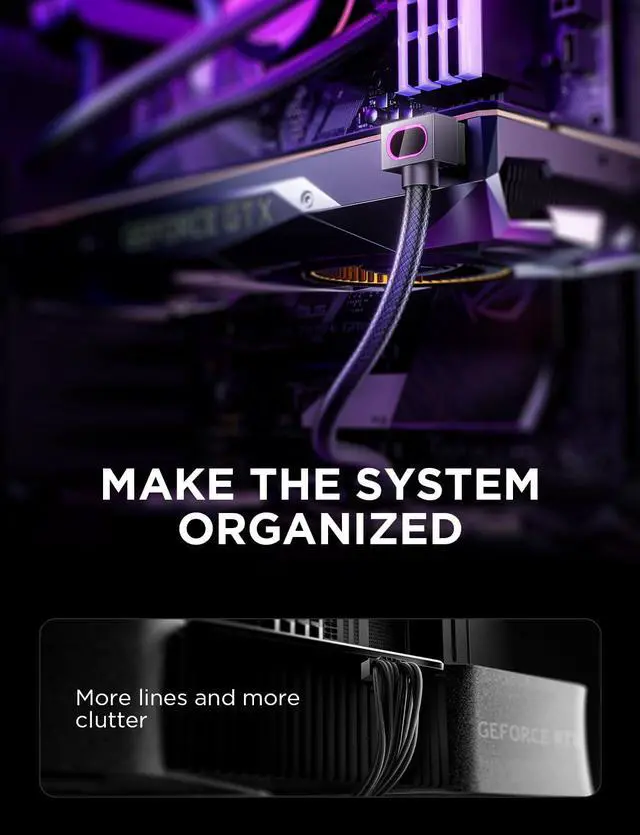 Alt view image 4 of 5 - AsiaHorse Hydrus-8PIN GPU PSU Extension Cable ARGB Light, Copper Wire Power Extension Cable Integrated Minimalist Design, 2000W Power (Whole Set), PC Power Cord for GPU Cable Management & DIY