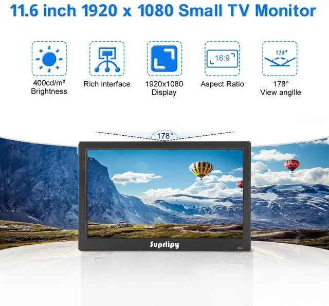 Alt view image 2 of 5 - Suprlipy 12 inch FHD Small IPS Monitor LCD Display Screen 1920x1080 60Hz 16:9 with BNC VGA AV Input Built-in Lounspeakers for CCTV Security Camera DVR PC RasPi