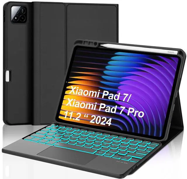 Main image of Keyboard Case for Xiaomi Pad 7/ Pad 7 Pro 11.2 Inch, 7 Color Backlit, Magnetic Detachable Wireless Bluetooth Keyboard, Multi-Touch Trackpad, Stain Resistant Cover, Rechargeable, Black (Backlit)