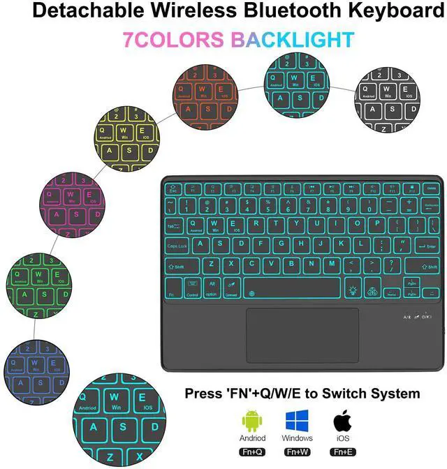 Alt view image 3 of 5 - Keyboard Case for Xiaomi Pad 7/ Pad 7 Pro 11.2 Inch, 7 Color Backlit, Magnetic Detachable Wireless Bluetooth Keyboard, Multi-Touch Trackpad, Stain Resistant Cover, Rechargeable, Black (Backlit)