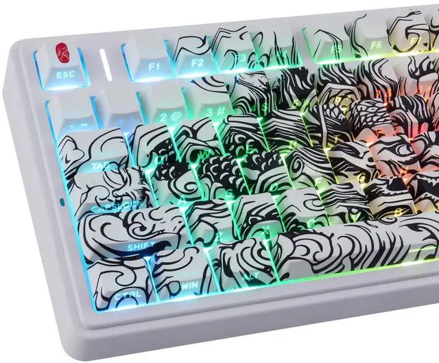 Main image of Tsungup PBT Keycaps,138 Keys Custom Cool Dragon Pattern Side Printed Keycaps,Cherry Profile Key Caps Keyboard Keycap Set for 60% 65% 75% 80% 100% MX Switches Mechanical Keyboard(White)