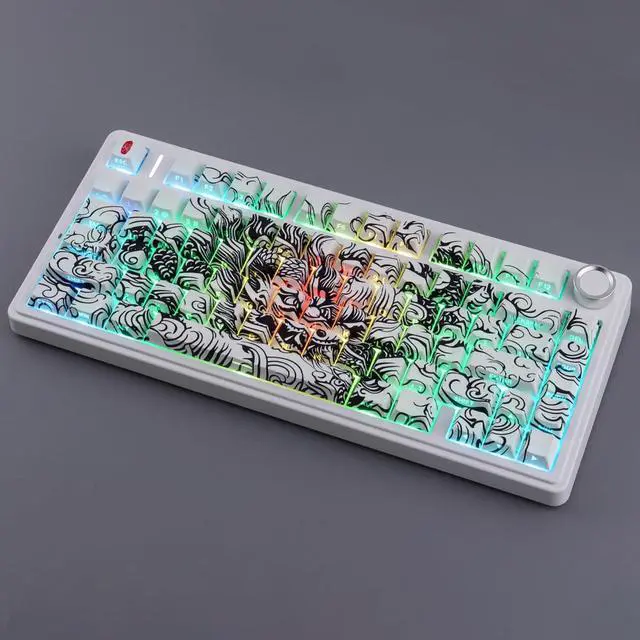 Alt view image 3 of 5 - Tsungup PBT Keycaps,138 Keys Custom Cool Dragon Pattern Side Printed Keycaps,Cherry Profile Key Caps Keyboard Keycap Set for 60% 65% 75% 80% 100% MX Switches Mechanical Keyboard(White)