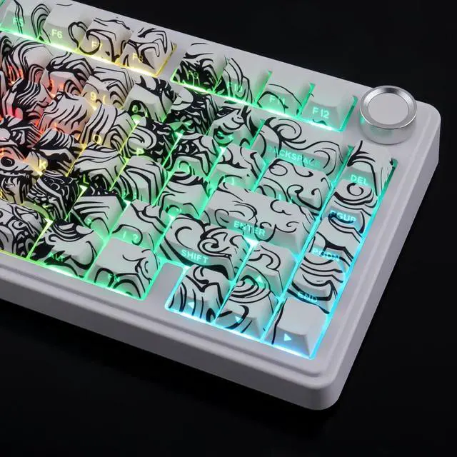 Alt view image 4 of 5 - Tsungup PBT Keycaps,138 Keys Custom Cool Dragon Pattern Side Printed Keycaps,Cherry Profile Key Caps Keyboard Keycap Set for 60% 65% 75% 80% 100% MX Switches Mechanical Keyboard(White)
