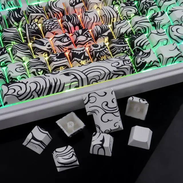 Alt view image 5 of 5 - Tsungup PBT Keycaps,138 Keys Custom Cool Dragon Pattern Side Printed Keycaps,Cherry Profile Key Caps Keyboard Keycap Set for 60% 65% 75% 80% 100% MX Switches Mechanical Keyboard(White)