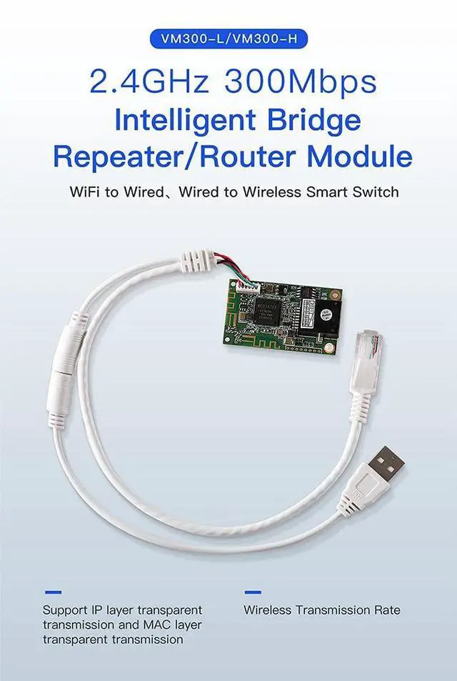 Alt view image 2 of 5 - VONETS WiFi Module/Wireless Ethernet Bridge/Repeater/Mini Router/2.4GHz Hotspot Signal Booster/Extender/Amplifier AP 2 RJ45 Ports, USB/DC Powered for DIY Industrial Engineering Network Devices VM300-L