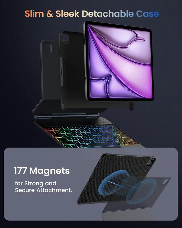 Alt view image 3 of 5 - typecase Edge+ Keyboard Case for iPad Air 13-inch(M3 2025 / M2 2024),Ultra-Slim Detachable Case,Portrait & Typing Modes,Built-in Trackpad,11-Color Backlight,Magnetic Stand,Pencil Holder,Carbon Fiber