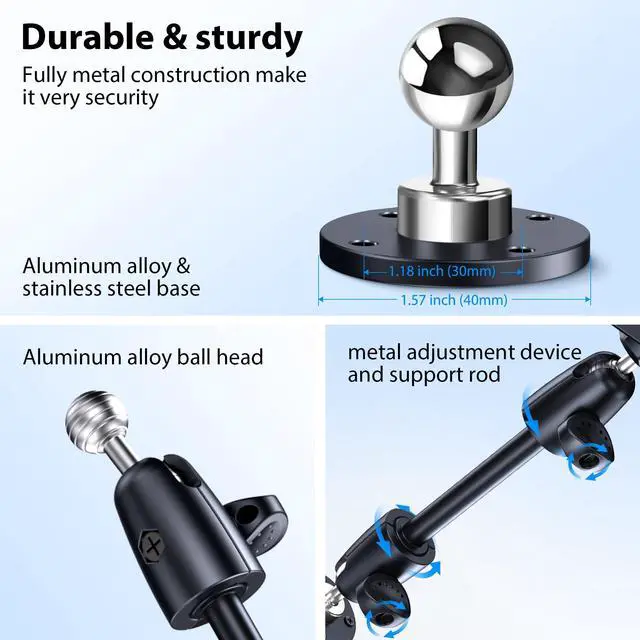 Alt view image 2 of 5 - CreaDream Tablet Holder for Car, Aluminum Tablet Mount for Truck, Angle Adjustable with Drill Base, iPad Car Holder for Dashboard, Wall, Boat, Vehicle, Compatible with 4.7"-13" Tablets, iPads, Phones