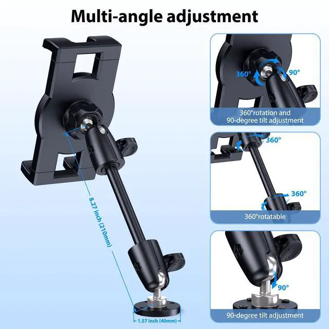 Alt view image 4 of 5 - CreaDream Tablet Holder for Car, Aluminum Tablet Mount for Truck, Angle Adjustable with Drill Base, iPad Car Holder for Dashboard, Wall, Boat, Vehicle, Compatible with 4.7"-13" Tablets, iPads, Phones