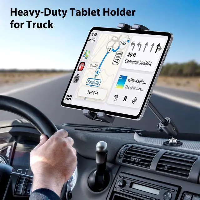 Alt view image 3 of 5 - CreaDream Tablet Holder for Car, Aluminum Tablet Mount for Truck, Angle Adjustable with Drill Base, iPad Car Holder for Dashboard, Wall, Boat, Vehicle, Compatible with 4.7"-13" Tablets, iPads, Phones